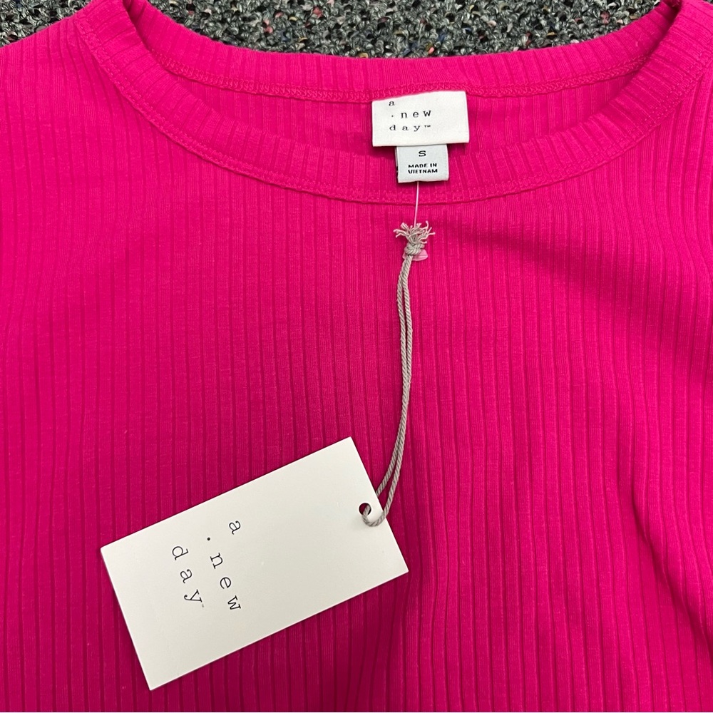 TARGET A NEW DAY Bright Pink Long-Sleeve Ribbed Ruched Adjustable String Shirt S - Picture 13 of 15